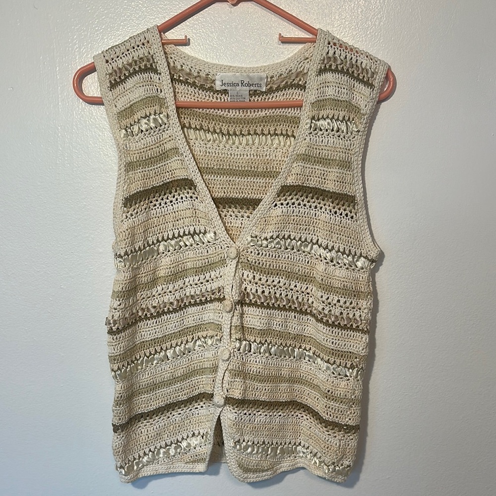 Jessica Roberts Crochet Knit Vest size large